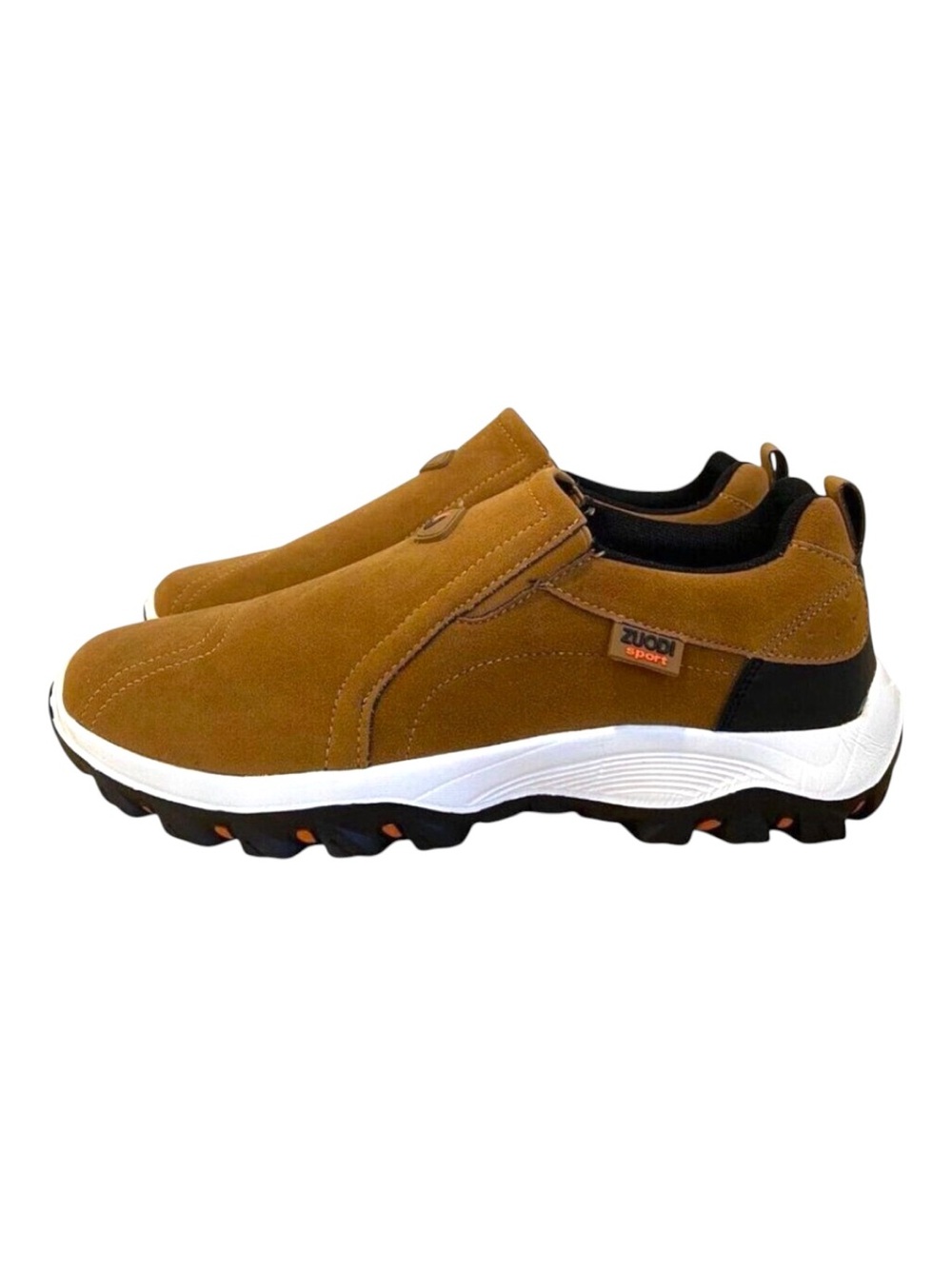 Zuodi Sport Mens Lightweight Slip-On Sneakers Brown Black Synthetic Durable 44